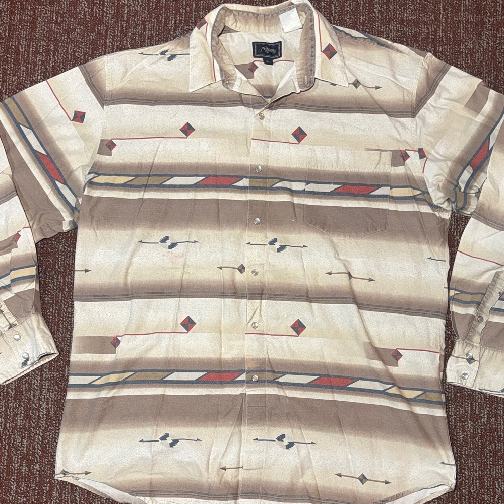 Vintage Roper cowboy western southwest Aztec print long sleeve snap Casual Shirt